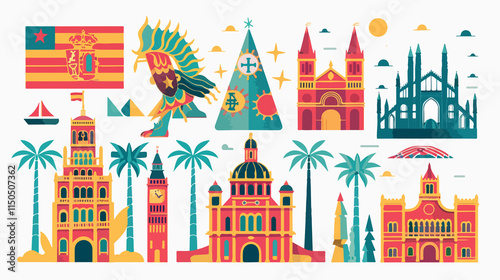 Spain Cartoon Icons Set Flat Vector Illustration photo