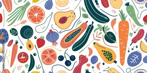Natural Geometric Food Pattern Featuring Vibrant Fruits and Vegetables for Eco Conscious Design