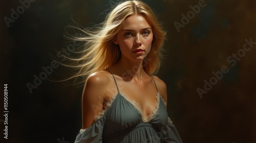 Impressionistic Close-up Portrait of a Blonde Woman photo