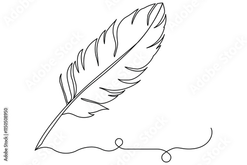 Bird feather in continuous one line drawing.Feather single line vector illustration. Editable line vector.