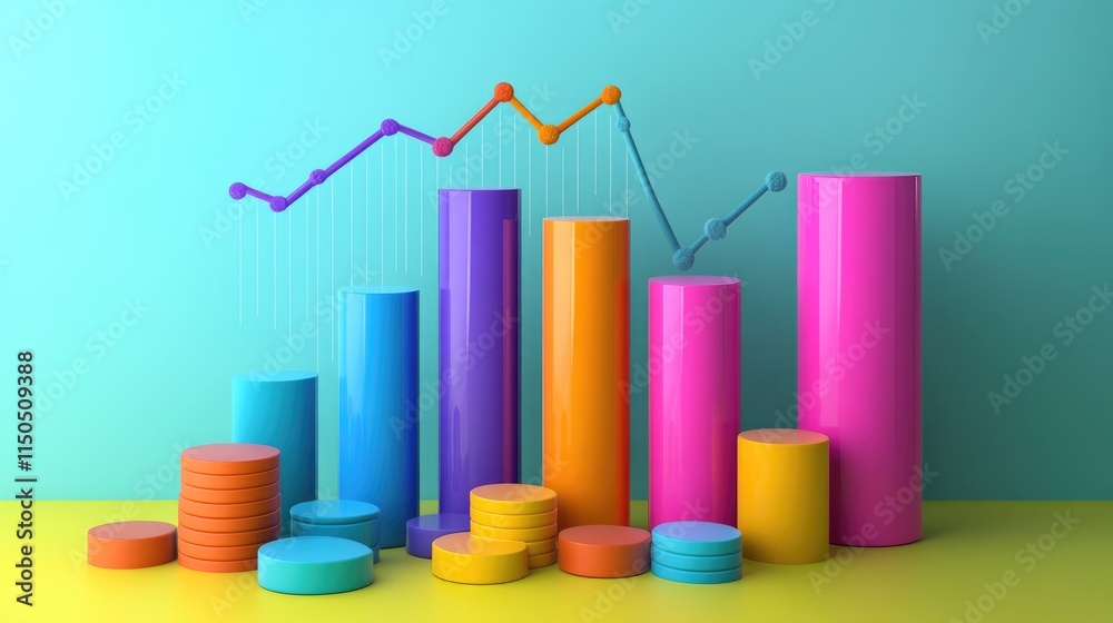 Business chart with futuristic holographic elements, vibrant colors, 3D illustration Business chart with futuristic holographic elements, vibrant colors, 3D illustration
