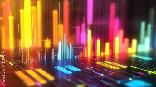 Business chart with futuristic holographic elements  vibrant colors  3D illustration