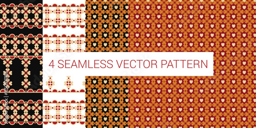 Set of four patterns with geometric elements. Patterns in retro colors. Abstract background. Pattern on different backgrounds. Fabric, paper, packaging, wrapping, etc.