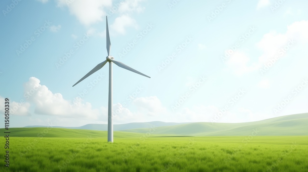 Sleek Wind Turbine in Vast Green Field Sleek Wind Turbine in Vast Green Field