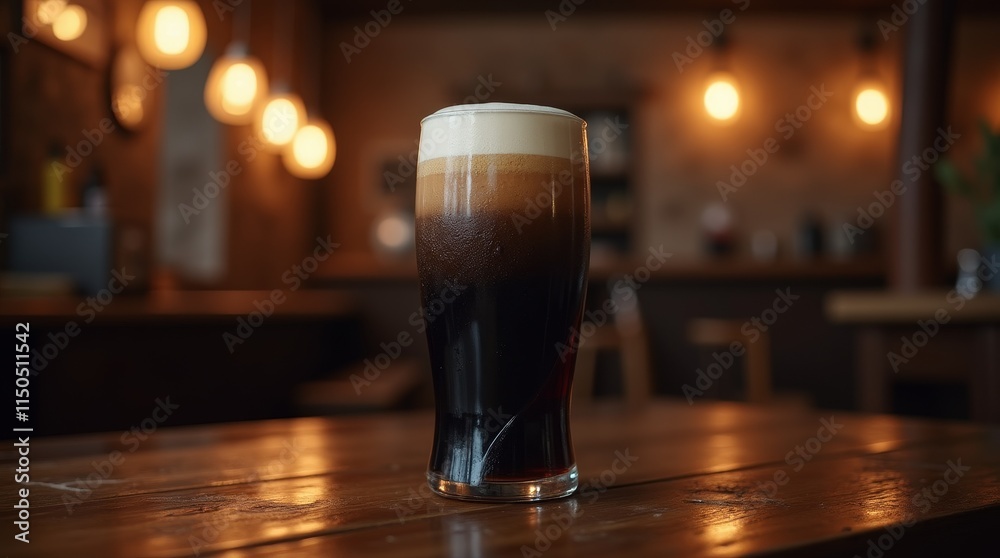 Creamy Guinness Stout in a Rustic Pub Creamy Guinness Stout in a Rustic Pub