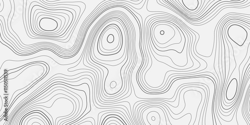 The black grey on white contours vector topography stylized height of the lines. The concept of a conditional geography scheme and the terrain path. Ultra wide. Map vector terrain Illustration.