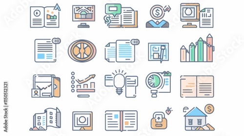 Explore a Vibrant Collection of Finance and Business Line Icons for Modern Projects