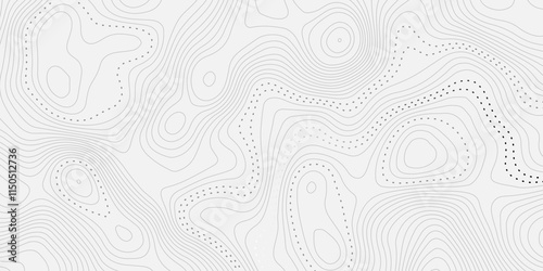 The black grey on white contours vector topography stylized height of the lines. The concept of a conditional geography scheme and the terrain path. Ultra wide. Map vector terrain Illustration.