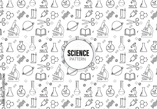  monochrome science seamless pattern with sketched doodles, cartoon elements for wallpaper, backgrounds, wrapping paper, packaging, prints, stationary, scrapbooking, etc. EPS 10