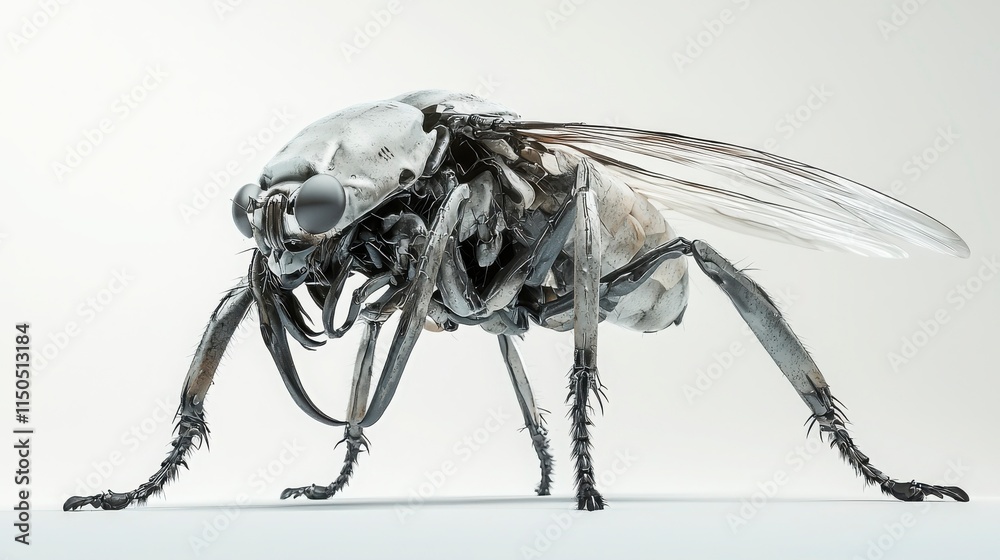 Fototapeta premium Detailed Macro Image of a Transparent Insect with Intricate Anatomy