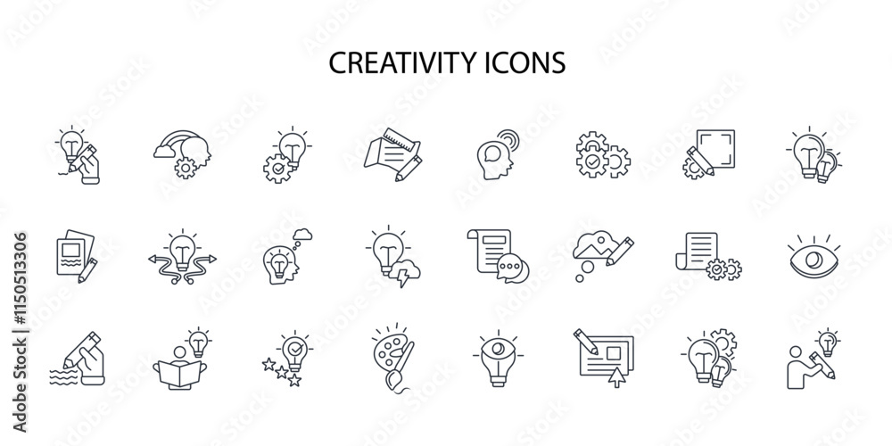 Creativity icon set.vector.Editable stroke.linear style sign for use web design,logo.Symbol illustration. Creativity icon set.vector.Editable stroke.linear style sign for use web design,logo.Symbol illustration.