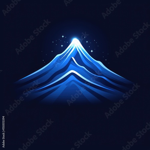 A stylized blue mountain peak emitting light, symbolizing nature and elevation.