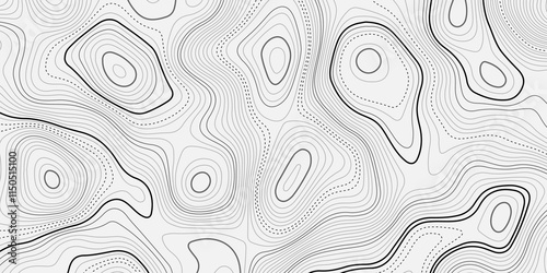 The black grey on white contours vector topography stylized height of the lines. The concept of a conditional geography scheme and the terrain path. Ultra wide. Map vector terrain Illustration.