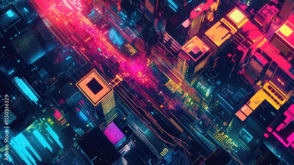 Fototapeta premium Network flat design top view theme information technology water color vivid 