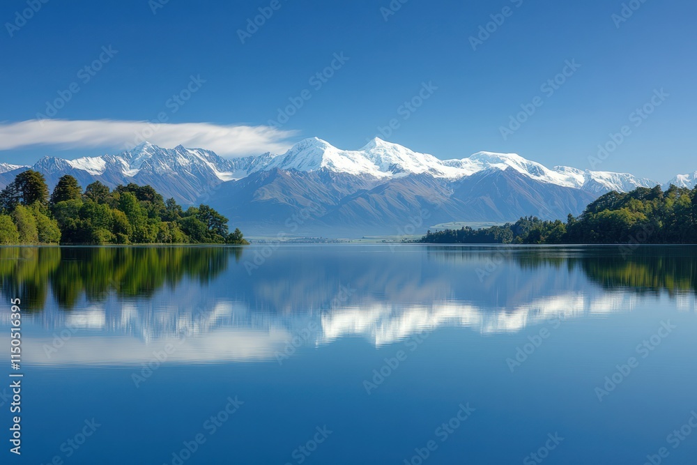 Majestic snow capped mountains reflected in a serene lake Majestic snow capped mountains reflected in a serene lake