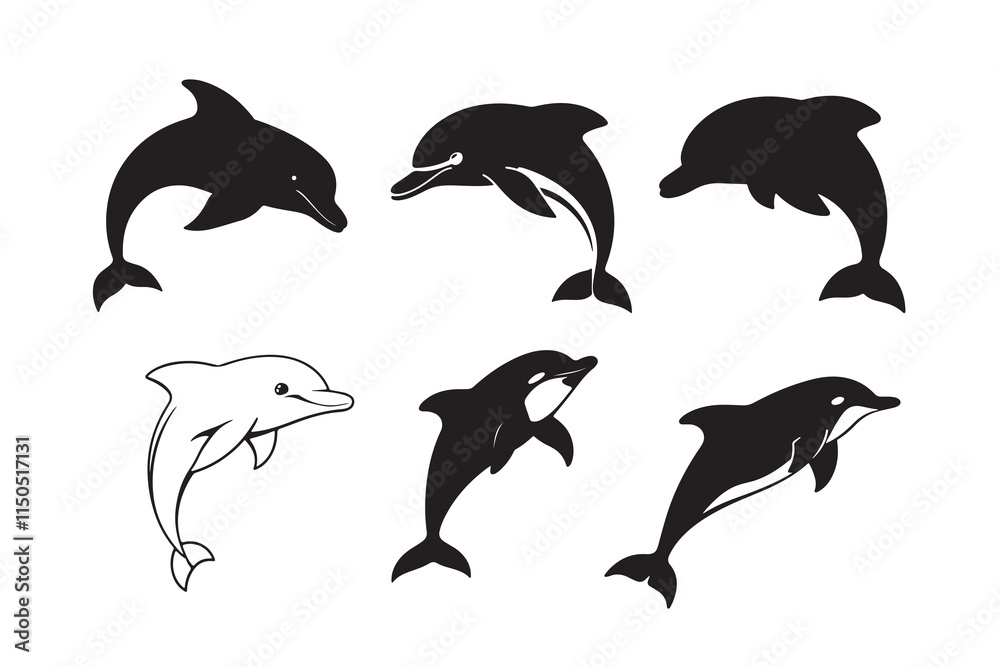 Obraz premium Dolphin silhouette vector illustration with a white background