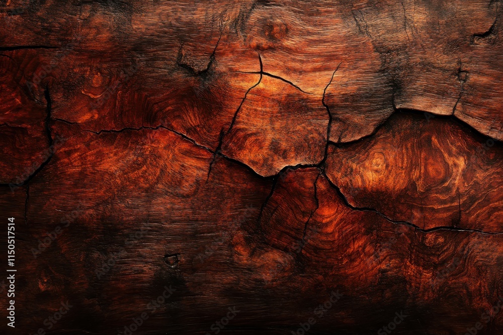 Rich Dark Walnut Wood Grain with Deep Streaks Captured in Soft Directional Lighting Against a Simple Background for Elegant Natural Aesthetic