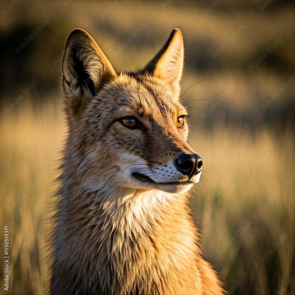 A close-up portrait of a golden jackal, with its pointed ears, sharp muzzle, and golden-brown fur, set against a blurred, grassy background.
A close-up portrait of a golden jackal, with its pointed ears, sharp muzzle, and golden-brown fur, set against a blurred, grassy background.