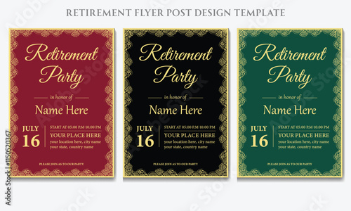 Retirement flyer. happy retirement party flyer. celebration. festive, bohemian flyer, social media post design, retirement poster, retirement banner, a4 layout print ready template.