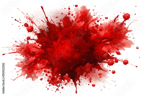 Blood splatter, explosive red paint, vibrant crimson, abstract art, high contrast, dramatic, messy, chaotic, dynamic splash, intense color, ink blot, violent imagery, artistic expression, texture, whi