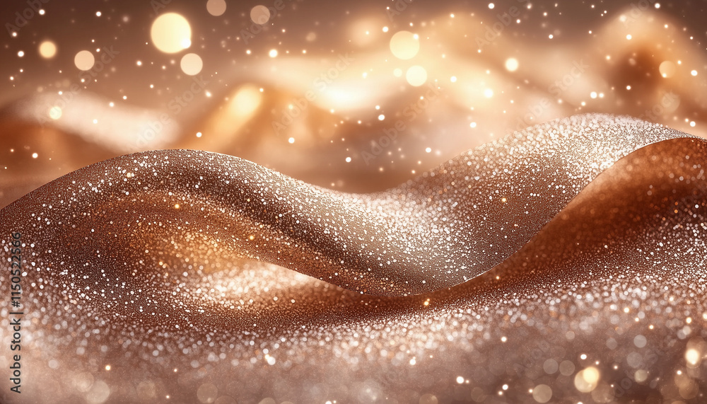 Fototapeta premium A background with glittering ribbons and shiny dots of light on the right, in shades of brown and beige