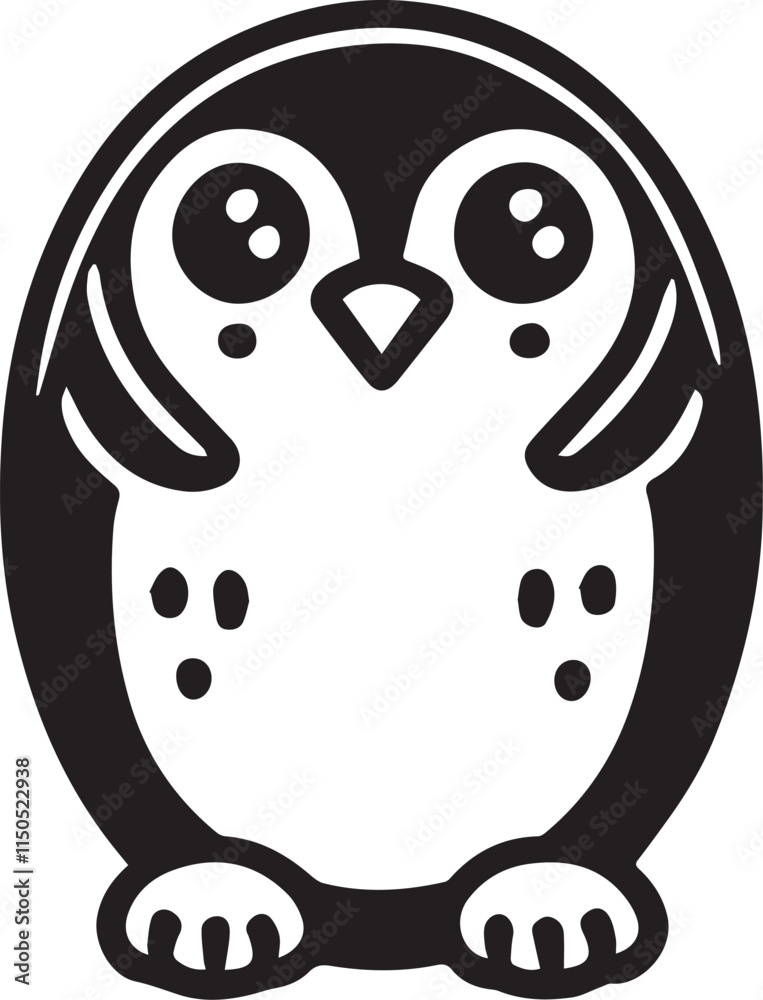A cartoon penguin with a black and white face.
A cartoon penguin with a black and white face.