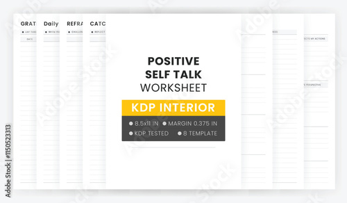 Positive Self Talk Worksheet KDP Interior Workbook Design, Printable Positive Self Help Gratitude Journal, Weekly Progress Tracker, Daily Affirmations