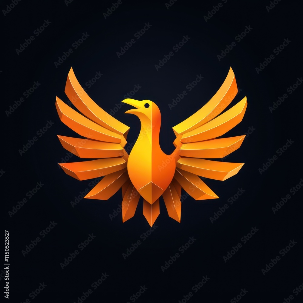 Obraz premium A stylized orange phoenix with wings spread, symbolizing rebirth and strength.