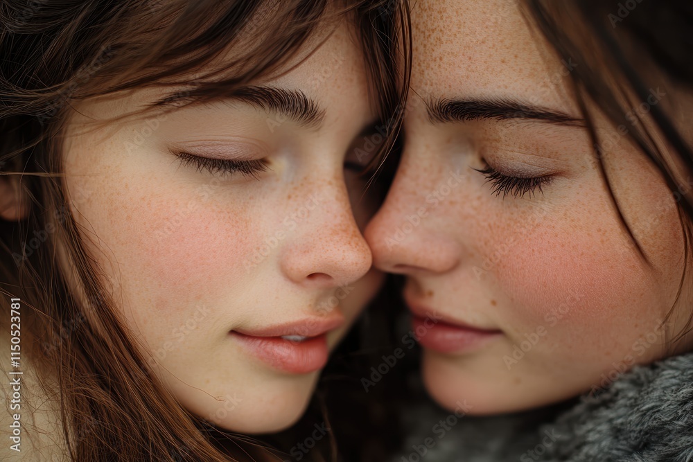 Embracing moments of love and connection between two women in a tender setting Embracing moments of love and connection between two women in a tender setting