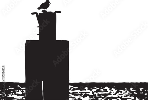 A North Sea Perspective. Seagull Over the North Sea, North Sea Sunset, North Sea Twilight, Sunset by the Sea, Seagull on a Stake, A Seagull's Perch, Evening Glow, Bird , Seagull