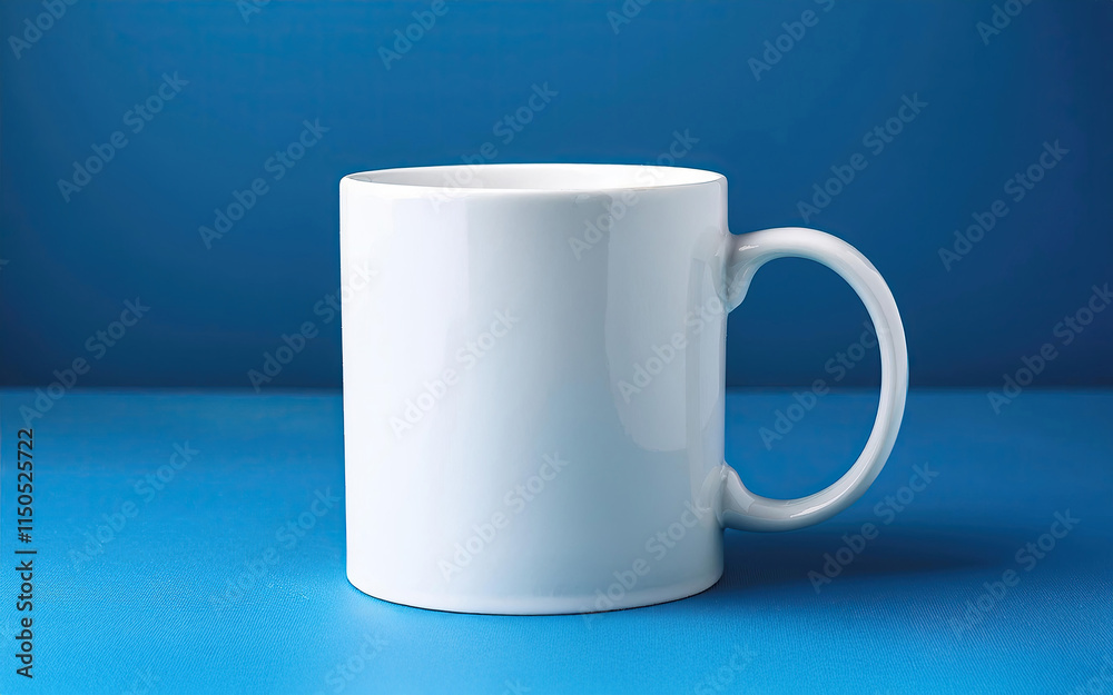 Obraz premium White cup on blue background mockup