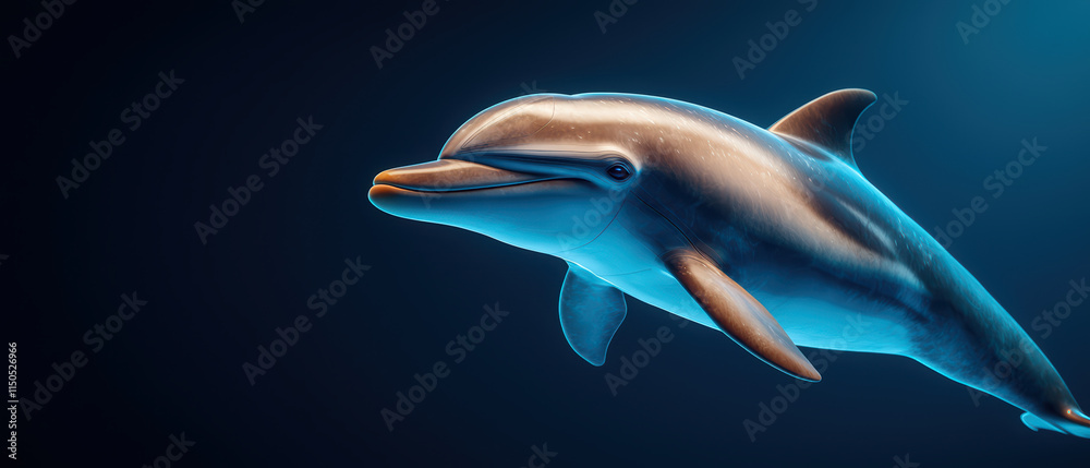 Obraz premium close up of robotic dolphin swimming gracefully in deep water, showcasing its sleek design and vibrant colors
