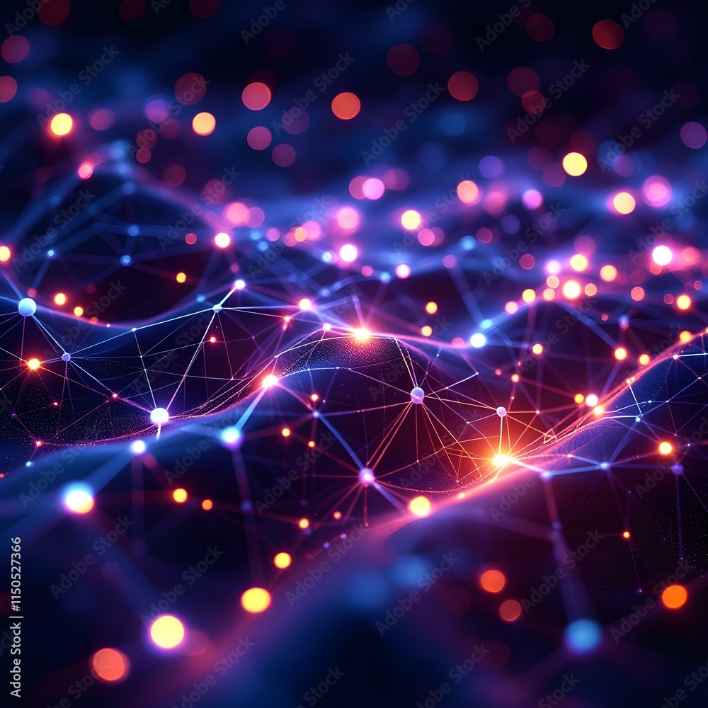 Fototapeta premium Abstract digital landscape, futuristic network