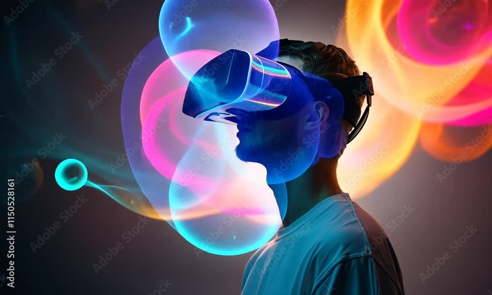 Immersive Virtual Reality Experience: A Man Explores a Vibrant Digital World Immersive Virtual Reality Experience: A Man Explores a Vibrant Digital World