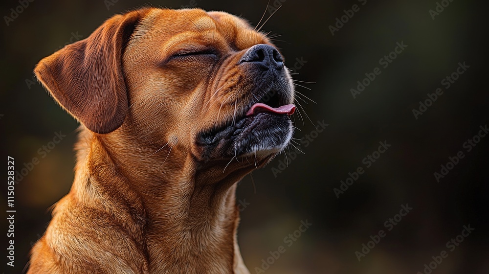 Obraz premium Content dog enjoying the outdoors with eyes closed and tongue out