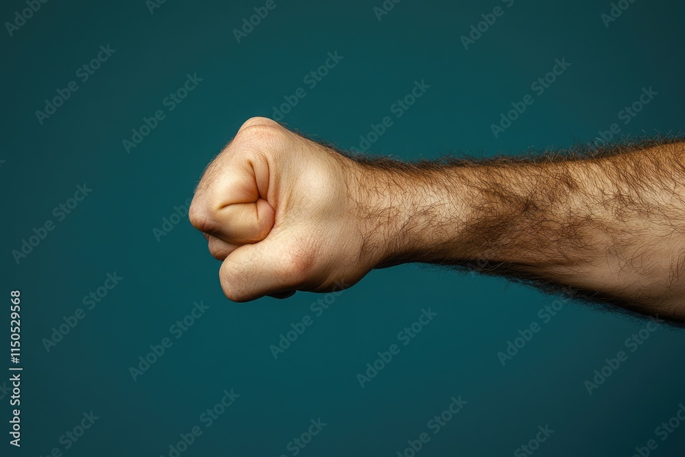 Masculine Fist Clenching: A Hairy Arm Symbolizing Strength and Determination