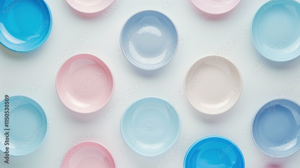 Pastel Colored Bowls Pattern on White Background Pastel Colored Bowls Pattern on White Background
