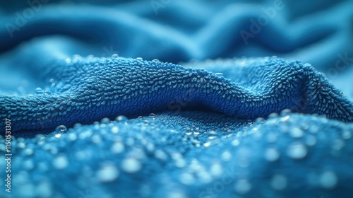 Close-up of wet blue terrycloth towel.