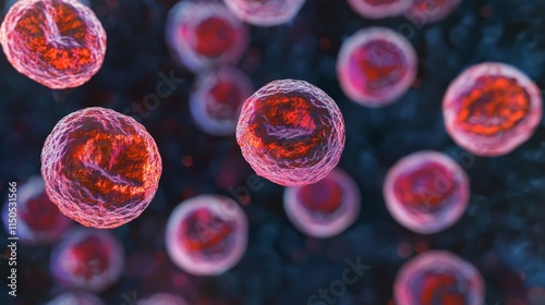 Illustration depicting a cluster of cancer cells undergoing uncontrolled growth and proliferation photo