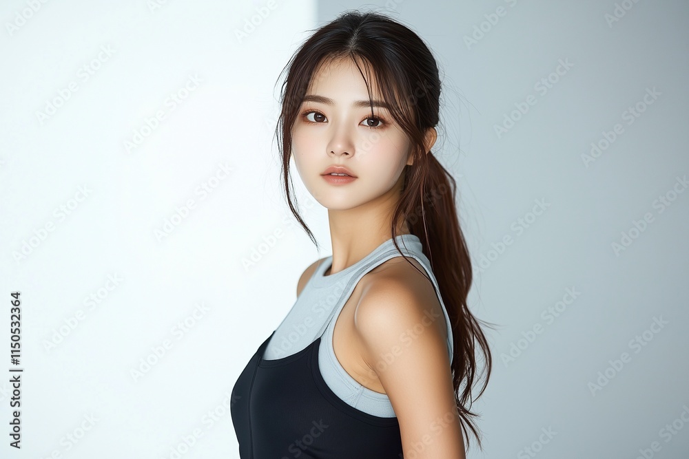 Asian woman in sporty fashion on white background Asian woman in sporty fashion on white background