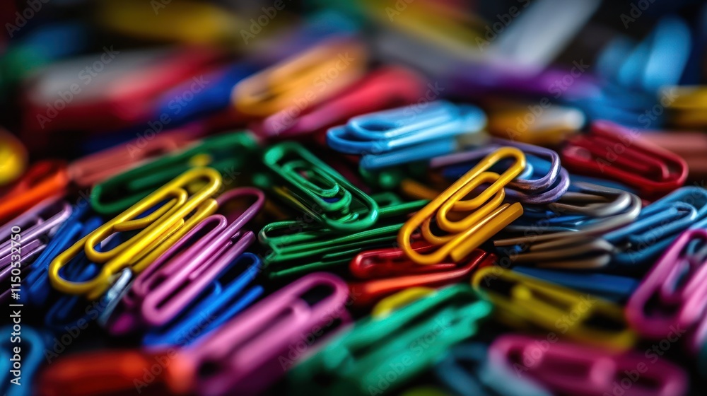 Close-up view of colorful paperclips in a pile. Close-up view of colorful paperclips in a pile.