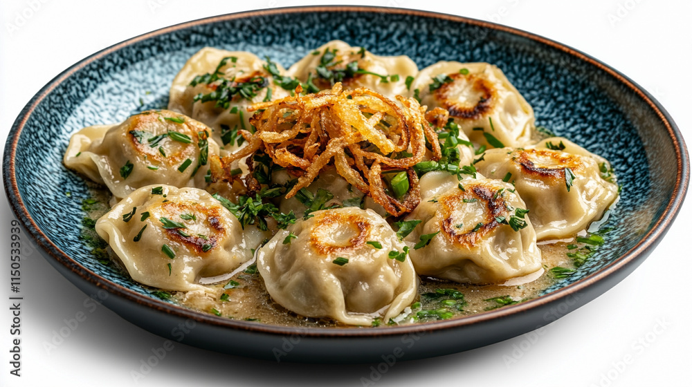 Pierogi na talerzu na białym izolowanym tle, png generative ai Pierogi na talerzu na białym izolowanym tle, png generative ai