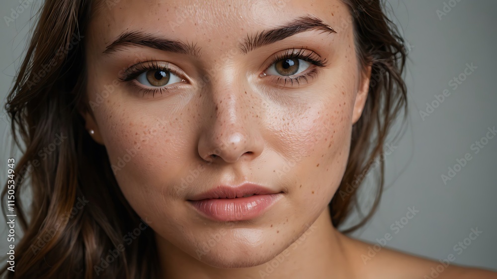 Fototapeta premium Close-up portrait of a young woman with freckles