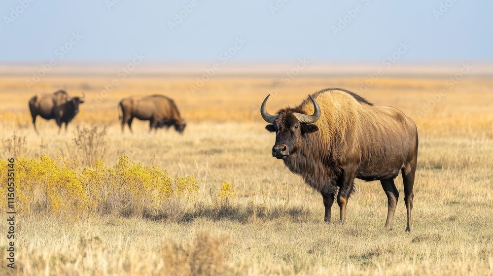 Majestic Bison in a Golden Grassland Majestic Bison in a Golden Grassland