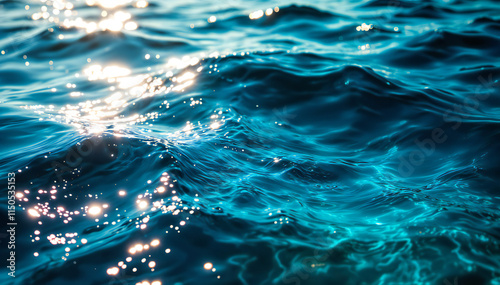 Rippling blue water with sparkling reflections suggests a calm ocean on a sunny day.