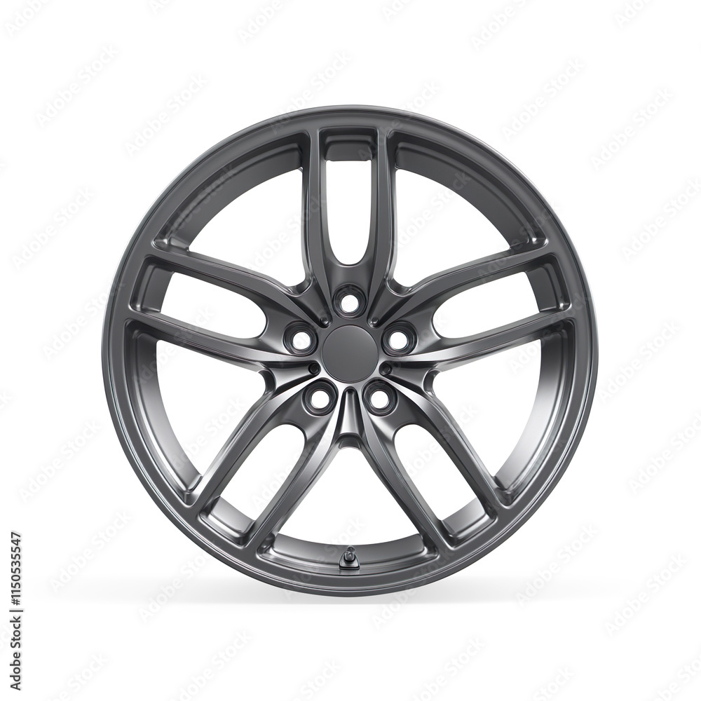 Sleek Black Alloy Wheel with Mulch-Spoke Design on a Transparent Background