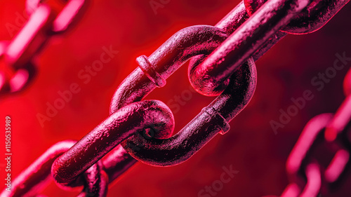 A close-up image of a metallic chain link, highlighted against a dramatic red background, emphasizing strength and connection.