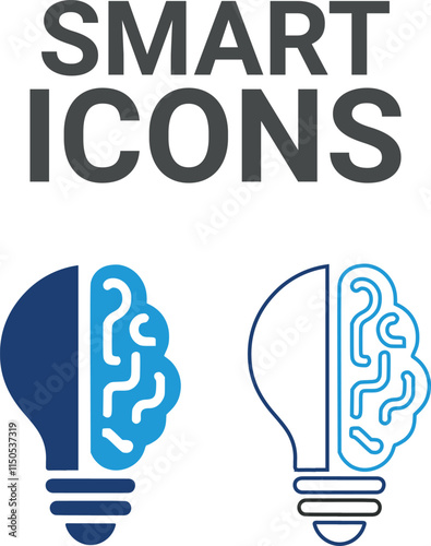 Smart icons. Containing the mind, brainstorming, head, neuron, cognition, thinking, intelligence and more. Solid vector icons collection.
