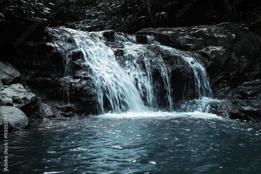 Serene Waterfall Cascading Over Dark Rocks Serene Waterfall Cascading Over Dark Rocks