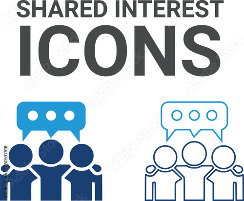 Shared interest icons. Contains friends, groups of friends, socialize, friendly, cheers, trust, support,t, and best friends icons. Solid icon collection. Vector illustration.